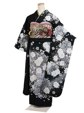 【レンタル】【振袖レンタル 黒系】正絹 振袖 レンタル フルセット ふりそで 振袖セット レンタル振袖 振り袖 結婚式 披露宴 親族 卒業式 パーティー 結納 着物レンタル 貸衣装 女性 和服 安い 往復送料無料 f330