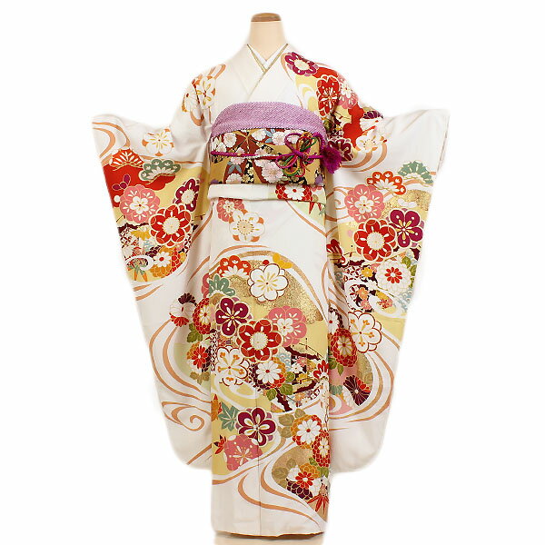 【レンタル】【振袖レンタル 白系 流水・四季草花 など】正絹 振袖 レンタルフルセット ふりそで 振袖セット レンタル振袖 振り袖 結婚式 披露宴 親族 卒業式 パーティー 結納 着物レンタル 貸衣装 女性 和服 華やか 晴れ着 往復送料無料 f356