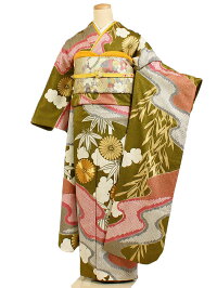 レンタル振袖セット・抹茶系(対応身長160〜168cm位)〔2月〜12月ご利用〕〔振袖レンタル〕〔結婚式・披露宴・パーティ〕〔卒業式レンタル〕〔貸衣装〕【往復送料無料】【smtb-k】【ky】