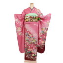 【レンタル】【振袖レンタル ピンク系 花車・四季草花 など】正絹 振袖 レンタルフルセット ふりそで 振袖セット レンタル振袖 振り袖 結婚式 披露宴 親族 卒業式 パーティー 結納 着物レンタル 貸衣装 女性 和服 華やか 晴れ着 往復送料無料 f423(4)