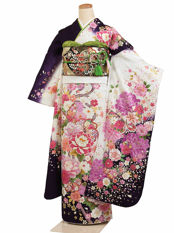 【レンタル】【振袖レンタル 白色 牡丹・四季花】正絹 レンタルフルセット ふりそで 振袖セット レンタル振袖 振り袖 結婚式 披露宴 親族 卒業式 パーティー 結納 着物レンタル 貸衣装 女性 和服 華やか 晴れ着 往復送料無料 モダン f492