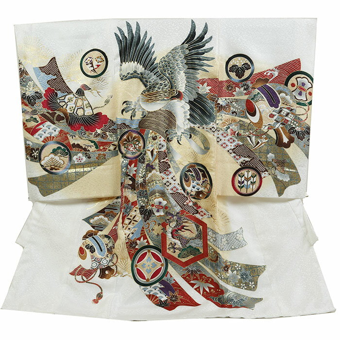 レンタル 初着 男児 単衣 夏物 白系 鷹/熨斗 お宮参り 産着 着物 男の子 ベビー 赤ちゃん b-383