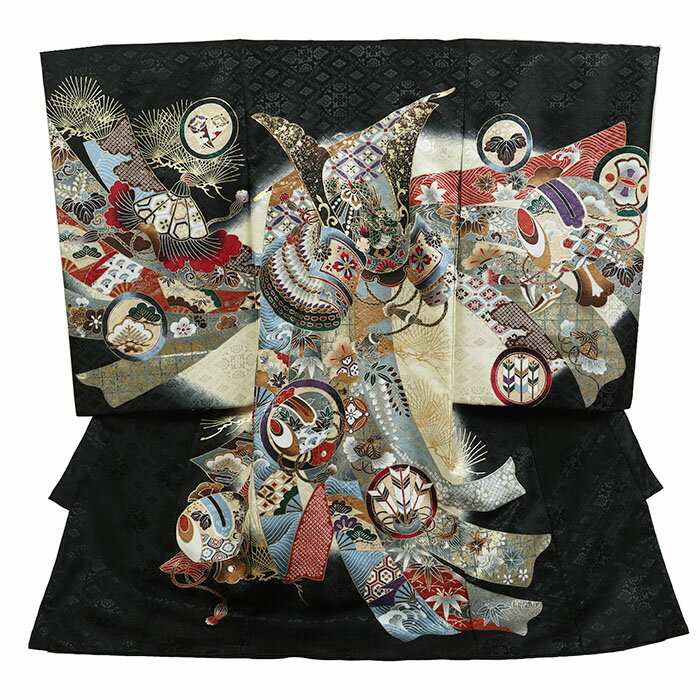 レンタル 初着 男児 黒系 兜/熨斗 お宮参り 産着 着物 男の子 ベビー 赤ちゃん b-0401