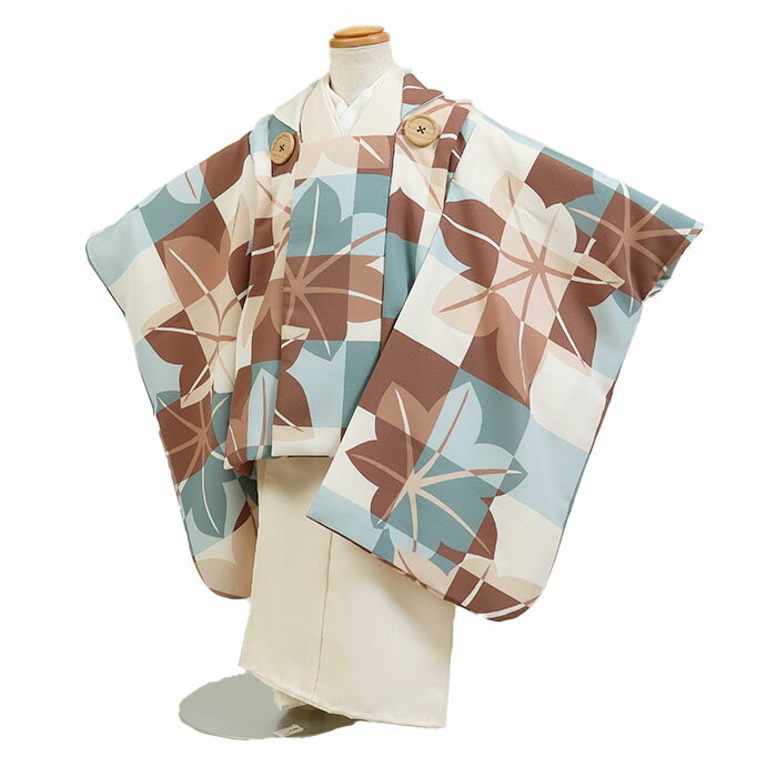 【レンタル】【七五三着物レンタル 3才男児被布ベージュ系 紅葉 コート風】七五三 着物レンタル 3歳 被布セット 753 貸衣装 子供着物 家族写真 記念撮影 ...