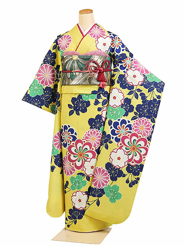 【レンタル】【振袖レンタル 黄色系 桜花・菊花】振袖 レンタルフルセット ふりそで 振袖セット レンタル振袖 振り袖 結婚式 披露宴 親族 卒業式 パーティー 結納 着物レンタル 貸衣装 女性 和服 華やか 晴れ着 往復送料無料 f519