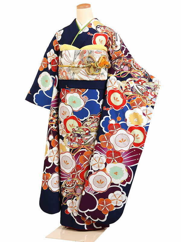 【レンタル】【成人式振袖レンタル 紺系 椿・四季花・こっぽり】成人式振袖 振袖レンタルフルセット 振袖 レンタル 振袖フルセット ふりそで レンタル 振袖 振り袖 furisode 成人式レンタル 成人式着物レンタル 貸衣装 かわいい 往復送料無料 f675s