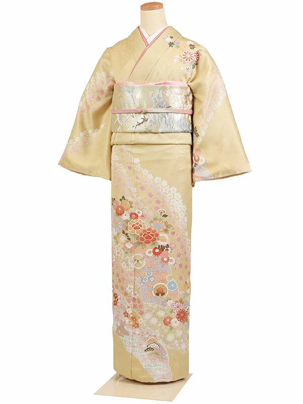 【レンタル】【訪問着 カラシ色系 牡丹・四季花】正絹 訪問着レンタル 訪問着セット レンタル訪問着 着物レンタル 貸衣装 結婚式 入学式 卒業式 お宮参り 七五三 お母さん ママ 母親 パーティー 結納 お茶会 安い 往復送料無料 h537