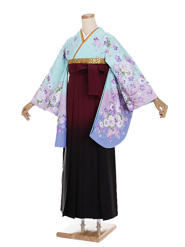 【レンタル】【卒業式袴 水色・花×赤紫グラデーション袴】卒業式 袴 レンタル 女 身長160〜165cm 卒業袴 女袴 卒業式袴セット 大学生 短大 教員 先生 二尺袖袴フルセット 専門学生 謝恩会 高校 文化祭 個性 モダンポップ おしゃれ 被らない 往復送料無料 n263