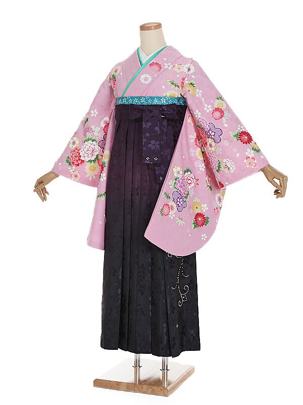 【レンタル】【卒業式袴 ピンク・四季花×紫グラデ・桜袴】卒業式 袴 レンタル 女 身長153〜158cm 卒業袴 女袴 卒業式袴セット 大学生 短大 教員 先生 二尺袖袴フルセット 専門学生 謝恩会 高校 文化祭 個性 モダンポップ おしゃれ 被らない 往復送料無料 n274