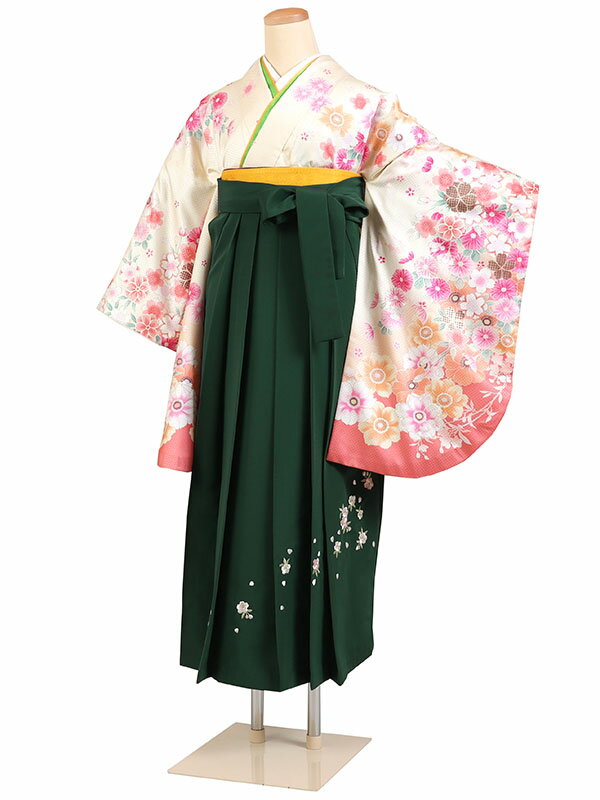 【レンタル】【卒業式袴 クリーム色×刺繍・緑袴 】卒業式 袴 レンタル 卒業袴 女袴 卒業式袴セット 大学生 短大 教員 先生 二尺袖袴フルセット 専門学生 謝恩会 高校 文化祭 個性 モダンポップ おしゃれ 被らない 往復送料無料 n300