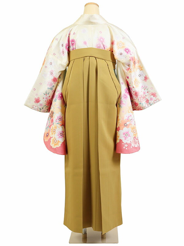 【レンタル】【卒業式袴 クリーム色×刺繍・カラシ袴 】卒業式 袴 レンタル 卒業袴 女袴 卒業式袴セット 大学生 短大 教員 先生 二尺袖袴フルセット 専門学生 謝恩会 高校 文化祭 個性 モダンポップ おしゃれ 被らない 往復送料無料 n304