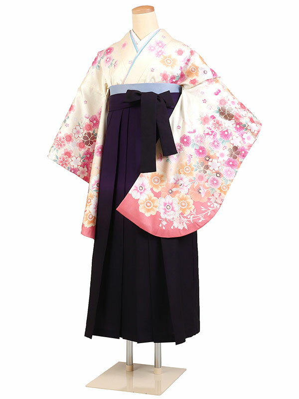 【レンタル】【卒業式袴 クリーム色×紫ぼかし袴 】卒業式 袴 レンタル 卒業袴 女袴 卒業式袴セット 大学生 短大 教員 先生 二尺袖袴フルセット 専門学生 謝恩会 高校 文化祭 個性 モダンポップ おしゃれ 被らない 往復送料無料 n305