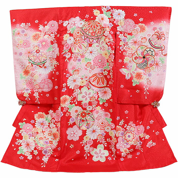 レンタル 初着 女児 単衣 夏物 赤系 手毬 お宮参り 産着 着物 女の子 ベビー 赤ちゃん b-426