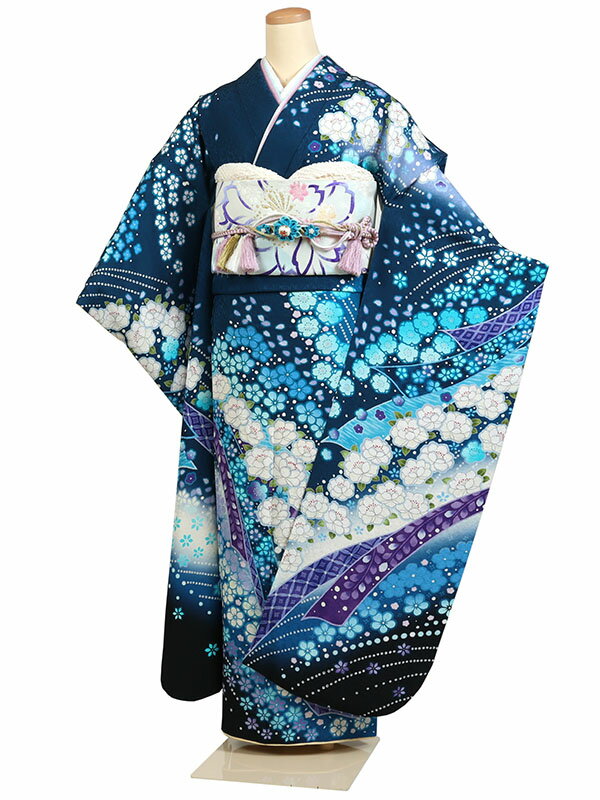 【レンタル】【成人式振袖レンタル 青系 桜花】正絹 成人式振袖 振袖レンタルフルセット 振袖 レンタル 振袖フルセット ふりそで レンタル 振袖 振り袖 furisode 成人式レンタル 成人式着物レンタル 貸衣装 かわいい 往復送料無料 f724s