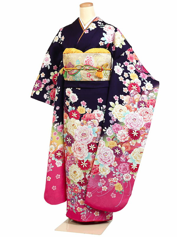【レンタル】【成人式振袖レンタル 紫系 牡丹・桜花・菊花】正絹 成人式振袖 振袖レンタルフルセット 振袖 レンタル 振袖フルセット ふりそで レンタル 振袖 振り袖 furisode 成人式レンタル 成人式着物レンタル 貸衣装 かわいい 往復送料無料 f730s