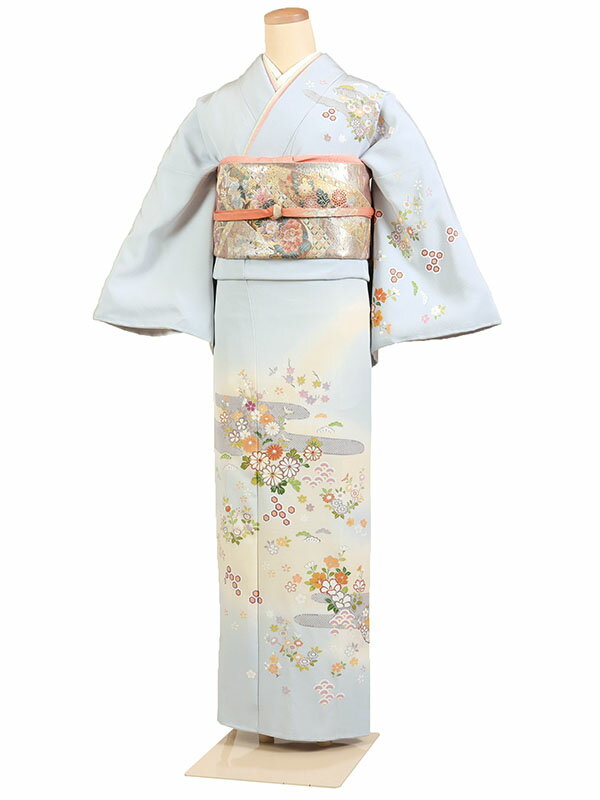 【レンタル】【訪問着 水色系 菊花・四季花】正絹 訪問着レンタル 訪問着セット レンタル訪問着 着物レンタル 貸衣装 結婚式 入学式 卒業式 お宮参り 七五三 お母さん ママ 母親 パーティー 結納 お茶会 安い 往復送料無料 h593