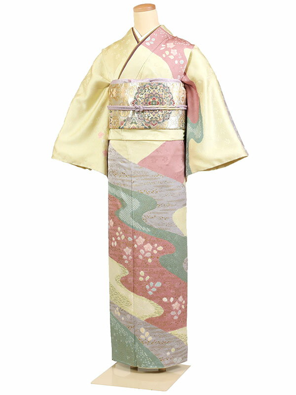 【レンタル】【訪問着 黄色系 流水・絞り風】正絹 訪問着レンタル 訪問着セット レンタル訪問着 着物レンタル 貸衣装 結婚式 入学式 卒業式 お宮参り 七五三 お母さん ママ 母親 パーティー 結納 お茶会 安い 往復送料無料 h631