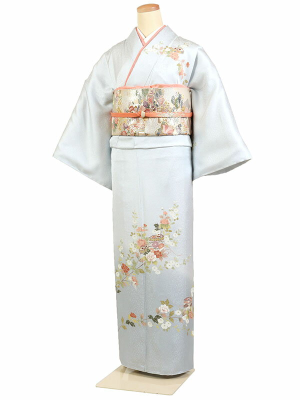 【レンタル】【訪問着 水色系 くすみ くすみカラー貝桶・四季草花】正絹 訪問着レンタル 訪問着セット レンタル訪問着 着物レンタル 貸衣装 結婚式 入学式 卒業式 お宮参り 七五三 お母さん ママ 母親 パーティー 結納 お茶会 安い 往復送料無料 h699