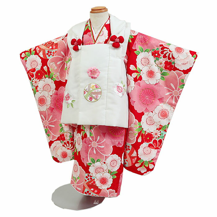 【レンタル】【七五三着物レンタル 才女児赤×白 鞠 桜】七五三 被布着物 3歳 被布セット 753 ひな祭り 貸衣装 子供 レンタル 女の子 3歳被布セット か...