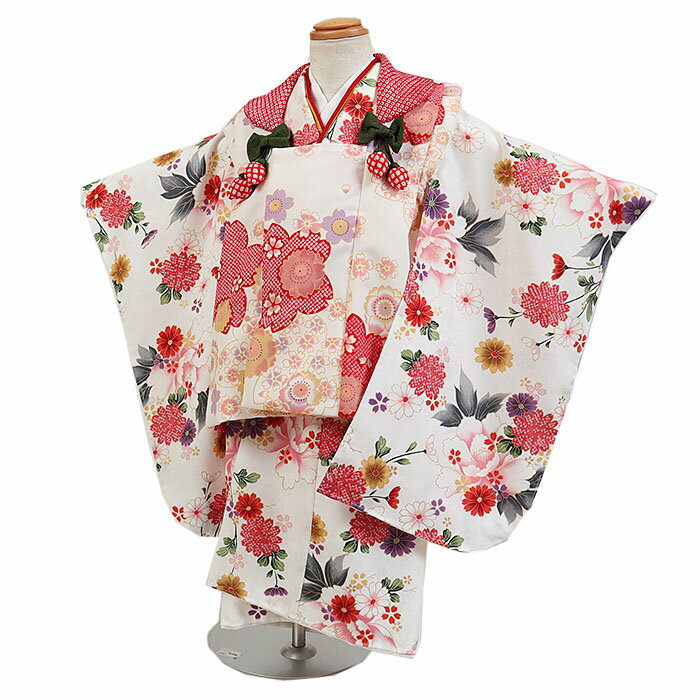 【レンタル】【七五三着物レンタル 3才女児 白系 桜・四季花】七五三 被布着物 3歳 被布セット 753 ひな祭り 貸衣装 子供 レンタル 女の子3歳被布セット...