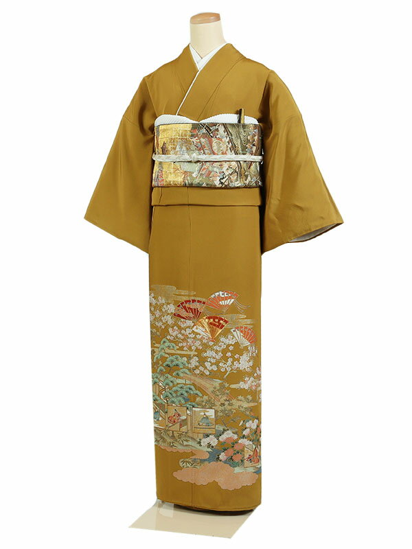 【レンタル】【色留袖・からし系 ・色紙】三つ紋 色留袖レンタル 着物レンタル 結婚式 披露宴 食事会 ..