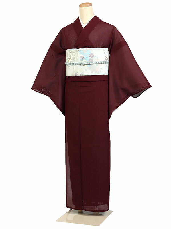 レンタル 色無地 絽 夏物 一つ紋 身長:140~150cm えんじ系 母親 着物 結婚式 お宮参り r-0124