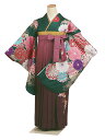 【レンタル】【小学生 卒業式 袴 女の子緑色・菊 ×茶系刺繍袴 】】卒業式 女の子 小学生 袴レンタル 女袴 小学校 卒業式 ジュニア 子ども フルセット二尺袖 着物 卒業袴 卒業式袴セット 袴フルセット 学生 安い 往復送料無料 12歳 13歳 jn37