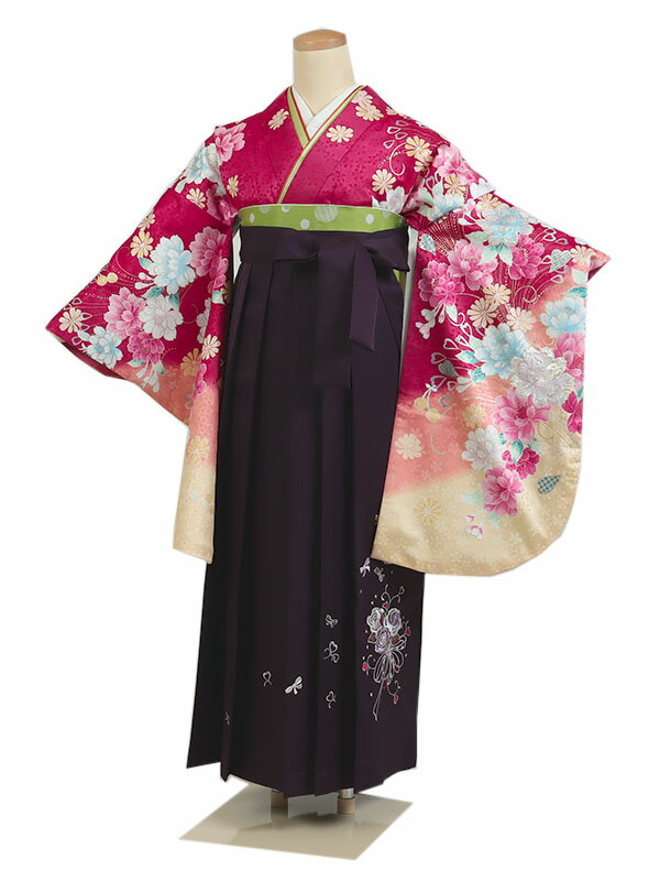 【レンタル】【小学生 卒業式 袴 女の子マゼンタ色×刺繍・紫袴 】】卒業式 女の子 小学生 袴レンタル 女袴 小学校 卒業式 ジュニア 子ども フルセット二尺袖 着物 卒業袴 卒業式袴セット 袴フルセット 学生 安い 往復送料無料 12歳 13歳 jn-61