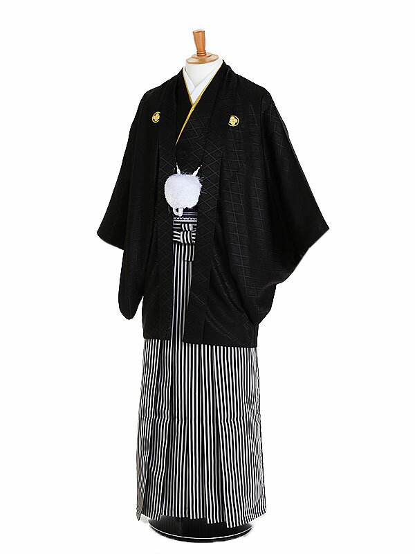 【レンタル】【紋付袴 黒系×黒グレー縞】男着物 袴 レンタル 紋付フルセット レンタル紋付 着物レンタル 貸衣装 結婚式 披露宴 和婚 新郎 卒業式 パーティー 男 和服 安い 往復送料無料 メンズ mt82