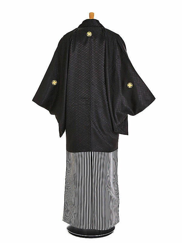 【レンタル】【紋付袴 黒系×黒グレー縞】男着物 袴 レンタル 紋付フルセット レンタル紋付 着物レンタル 貸衣装 結婚式 披露宴 和婚 新郎 卒業式 パーティー 男 和服 安い 往復送料無料 メンズ mt82