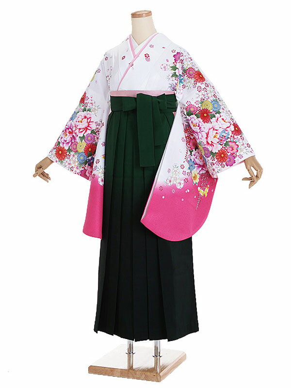 【レンタル】【卒業式袴 白・四季花×緑ぼかし袴】卒業式 袴 レンタル 卒業袴 女袴 卒業式袴セット 大学生 短大 教員 先生 二尺袖袴フルセット 専門学生 謝恩会 高校 文化祭 個性 おしゃれ 被らない 往復送料無料 n417