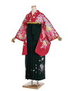 【レンタル】【卒業式袴 赤・洋花×刺繍・緑袴】卒業式 袴 レンタル 卒業袴 女袴 卒業式袴セット 大学生 短大 教員 先生 二尺袖袴フルセット 専門学生 謝恩会 高校 文化祭 個性 おしゃれ 被らない 往復送料無料 n548(4)