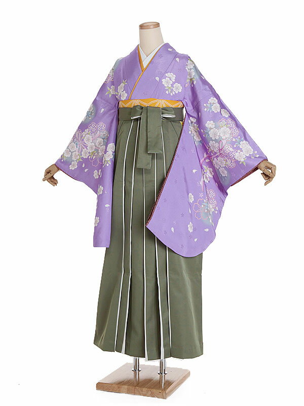 【レンタル】【卒業式袴 薄紫・桜花×カーキ袴】卒業式 袴 レンタル 卒業袴 女袴 卒業式袴セット 大学生 短大 教員 先生 二尺袖袴フルセット 専門学生 謝恩会 高校 文化祭 個性 おしゃれ 被らない 往復送料無料 n556