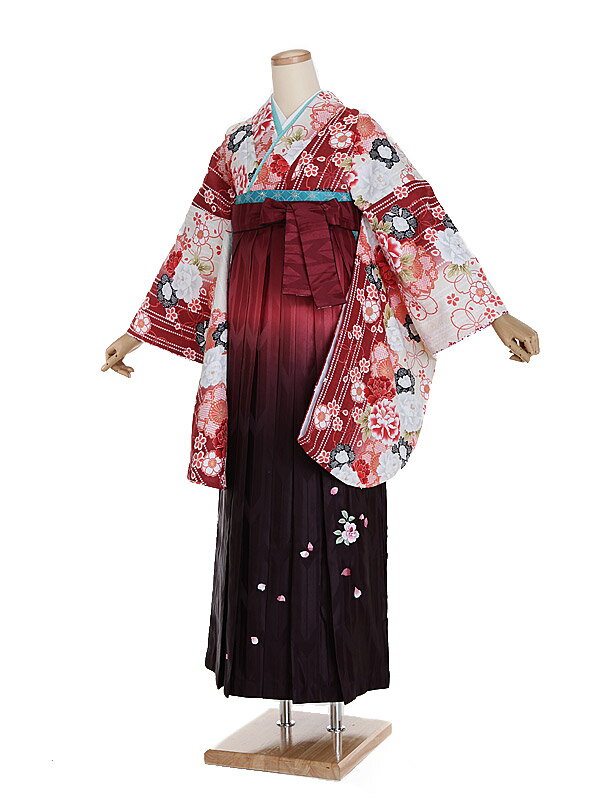 【レンタル】【卒業式袴 ベージュ・四季花×矢絣・エンジ袴】卒業式 袴 レンタル 卒業袴 女袴 卒業式袴セット 大学生 短大 教員 先生 二尺袖袴フルセット 専門学生 謝恩会 高校 文化祭 個性 おしゃれ 被らない 往復送料無料 n579