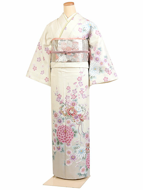 レンタル 訪問着 単衣 夏物 身長:155〜165cm オフホワイト系 母親 着物 結婚式 お宮参り as-0148