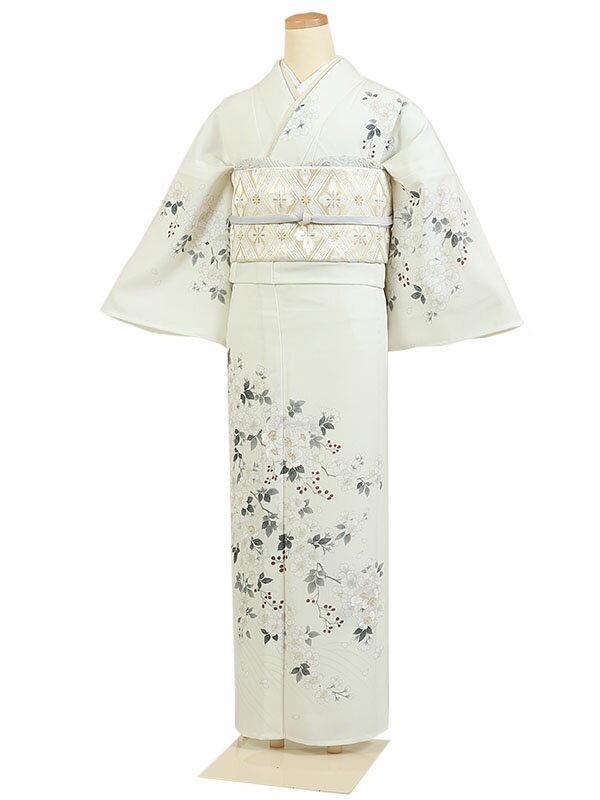 レンタル 訪問着 広幅 単衣 夏物 身長：160～170cm オフホワイト系 母親 着物 結婚式 お宮参り 大きいサイズ as-0156