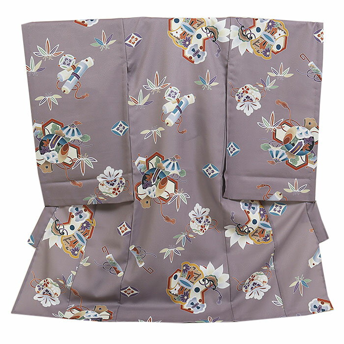 レンタル 初着 男児 単衣 夏物 紫グレー系 宝尽くし/くすみカラー お宮参り 産着 着物 男の子 ベビー 赤ちゃん b-464
