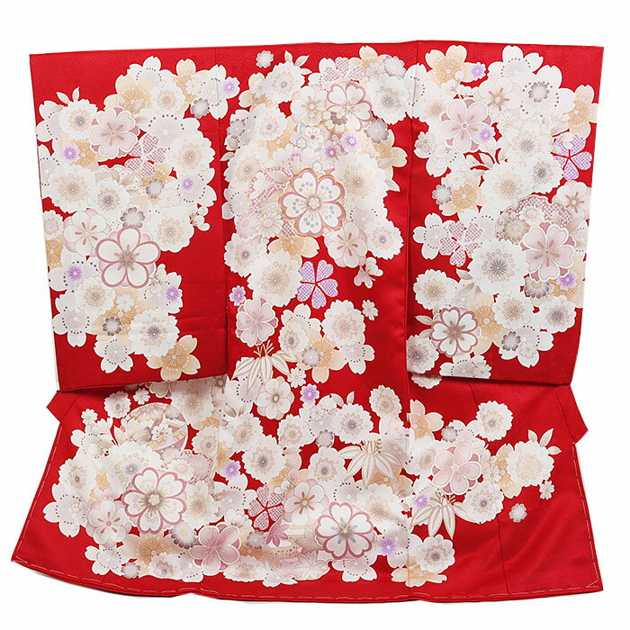【レンタル】【初着 女児・赤系 桜・四季花】お宮参り 産着 祝い着 産着レンタル 祝着レンタル 初宮参り 貸衣装 貸衣裳 帽子 よだれかけ セット フルセット 女の子 ベビー 赤ちゃん 子ども 着物 宮参り 安い かわいい 古典 往復送料無料 上質 b465
