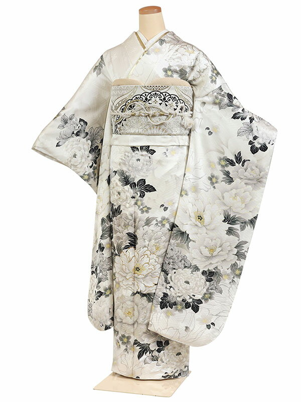 レンタル 振袖 身長：155～165cm 正絹 白系 古典 着物 振り袖 フルセット 結婚式 パーティー f-798