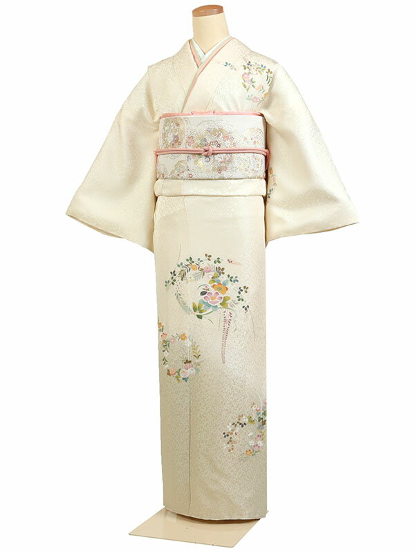 【レンタル】【訪問着 京友禅 クリーム系 花輪・四季花】正絹 訪問着レンタル 訪問着セット レンタル訪問着 着物レンタル 貸衣装 結婚式 入学式 卒業式 お宮参り 七五三 お母さん ママ 母親 パーティー 結納 お茶会 安い 往復送料無料 h1009