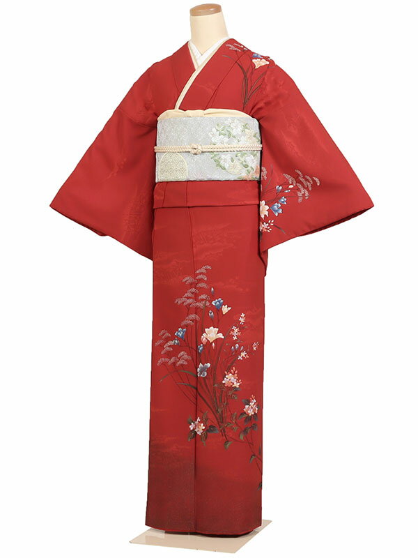 レンタル 訪問着 身長:150~160cm 赤系 古典 着物 母親 結婚式 入学式 卒業式 お宮参り 七五三 h-1109