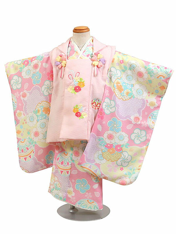 【レンタル】【七五三着物レンタル 3才女児 ピンク系 式部浪漫 四季花 七五三 被布着物 3歳 被布セット 753 ひな祭り 貸衣装 子供 レンタル 女の子3歳...