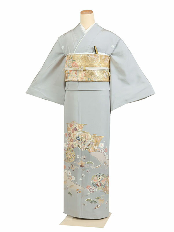 【レンタル】【色留袖 グレー系・吉祥文様】 五つ紋 色留袖レンタル 着物レンタル 結婚式 披露宴 食事会 表彰式 褒章 貸衣装 貸衣裳 オススメ 式典 留袖フルセット 色留め袖 第一礼装 和服 母 若い 新婦姉妹 親戚 祖母 親族 チャペル 安い 往復送料無料　it0217