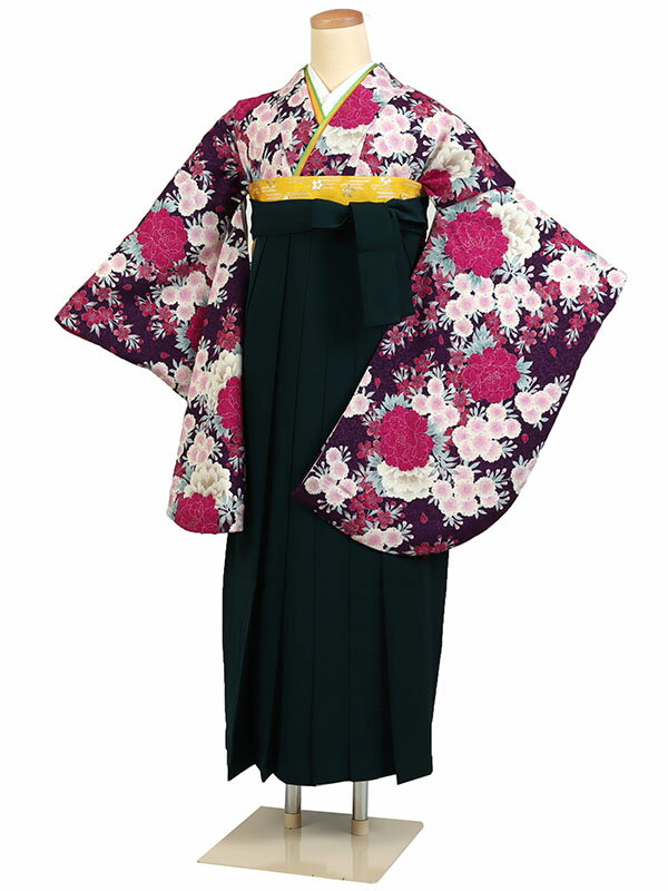 【レンタル】【卒業式袴 紫・四季花×緑袴】卒業式 袴 レンタル 卒業袴 女袴 卒業式袴セット 大学生 短大 教員 先生 二尺袖袴フルセット 専門学生 謝恩会 高校 文化祭 個性 おしゃれ 被らない 往復送料無料 n653