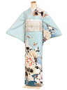 レンタル 訪問着 身長:155~164cm 青系 大輪の牡丹と芍薬 着物 パーティー 会食 h-1274