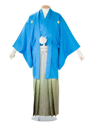 レンタル 紋付袴 身長:165〜170cm 水色系 × 白緑縞ぼかし 袴 フルセット 男性 結婚式 卒業式 mt-0111 レンタル 紋付袴 身長:165〜170cm 水色系 × 白緑縞ぼかし 袴 フルセット 男性 結婚式 卒業式 mt-0111