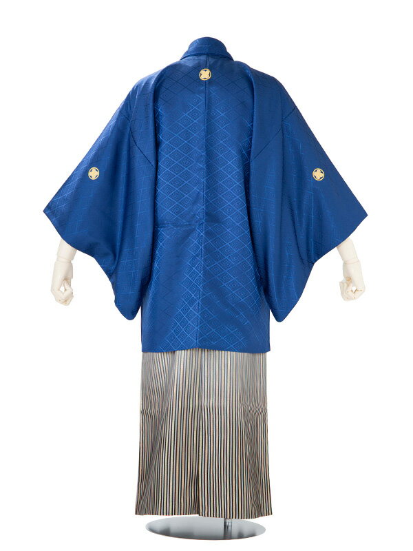 レンタル 紋付袴 身長：155〜160cm 紺系 × 黒金縞 袴 フルセット 男性 結婚式 卒業式 mt-0122