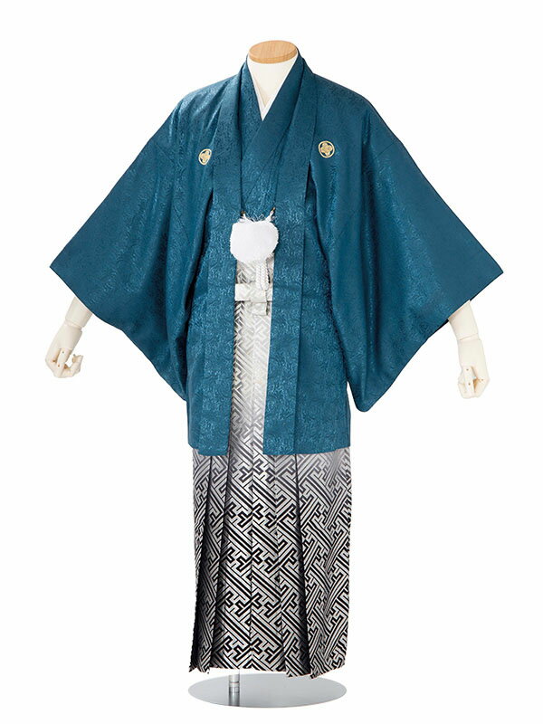 レンタル 紋付袴 身長:155〜160cm 紺系 × 紗綾形/白黒ぼかし 袴 フルセット 男性 結婚式 卒業式 mt-0123