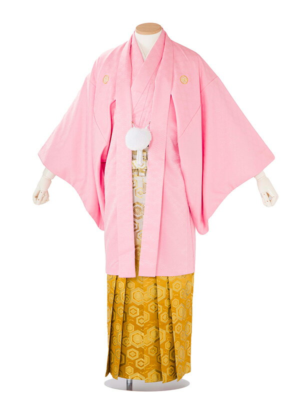 レンタル 紋付袴 身長:170〜175cm ピンク系 × 白黄ぼかし 袴 フルセット 男性 結婚式 卒業式 mt-0137
