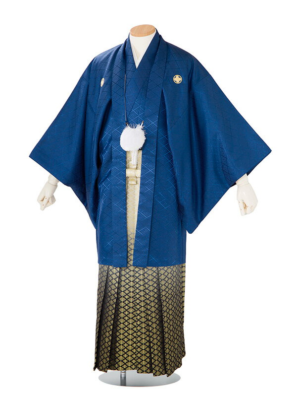 【成人式 】 レンタル 紋付袴 身長:165〜170cm 紺系 × 若松/白黒ぼかし 袴 フルセット 男性 紋付 mt-0147s